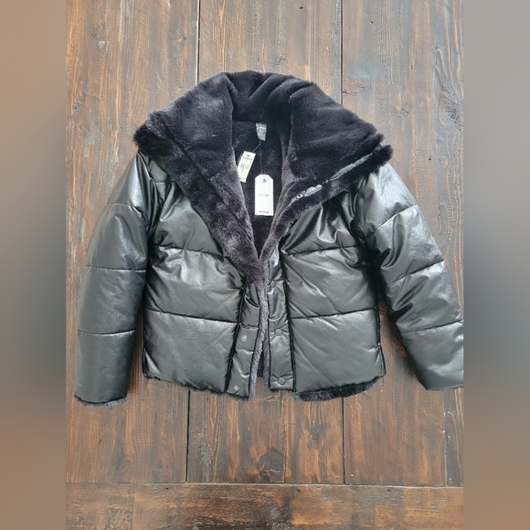 NEW NWT Beautiful Express reversible faux fur and leather coat-Black-XS - Picture 4 of 4